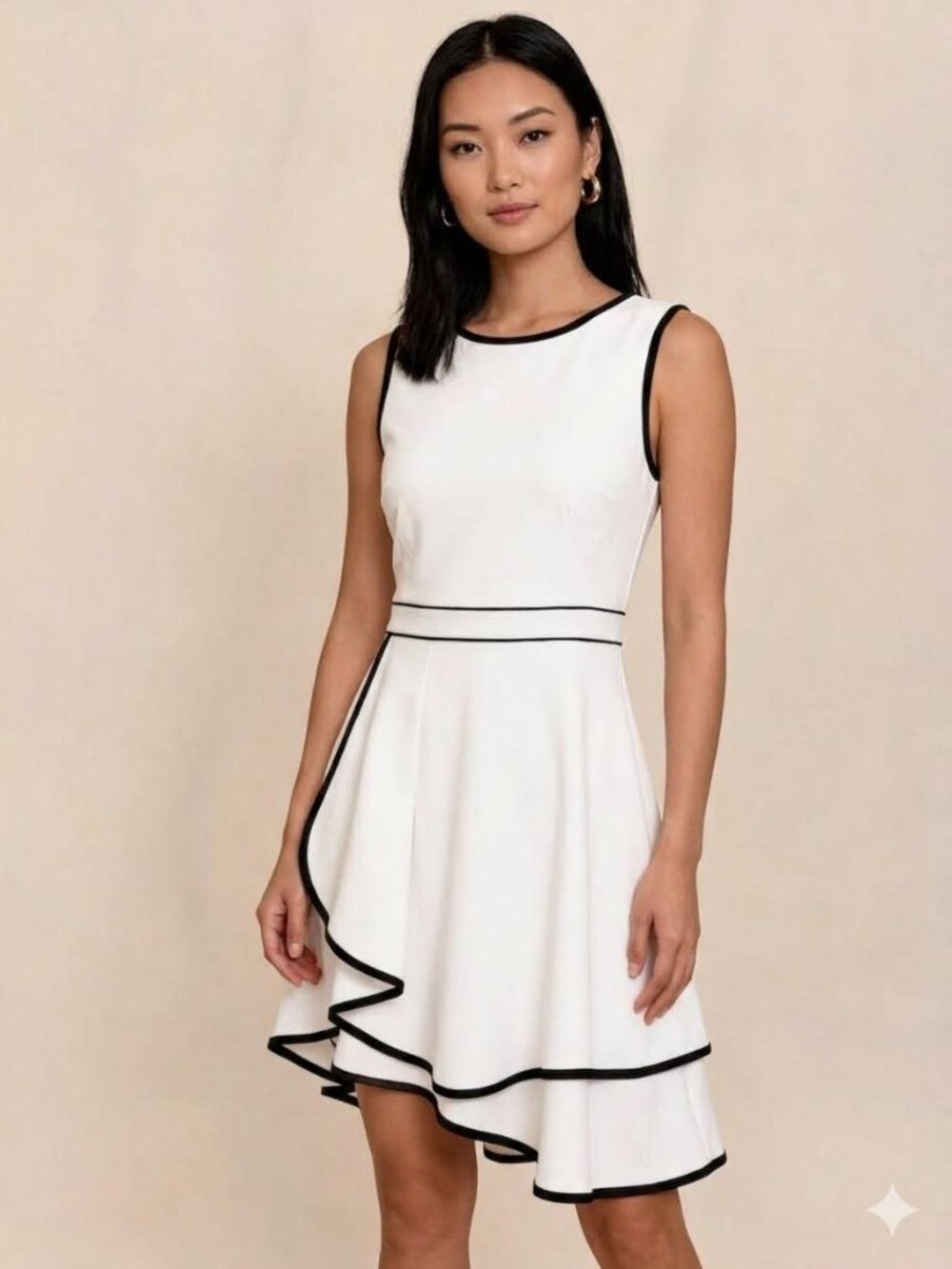 Women Dresses Knee-length whit black trim